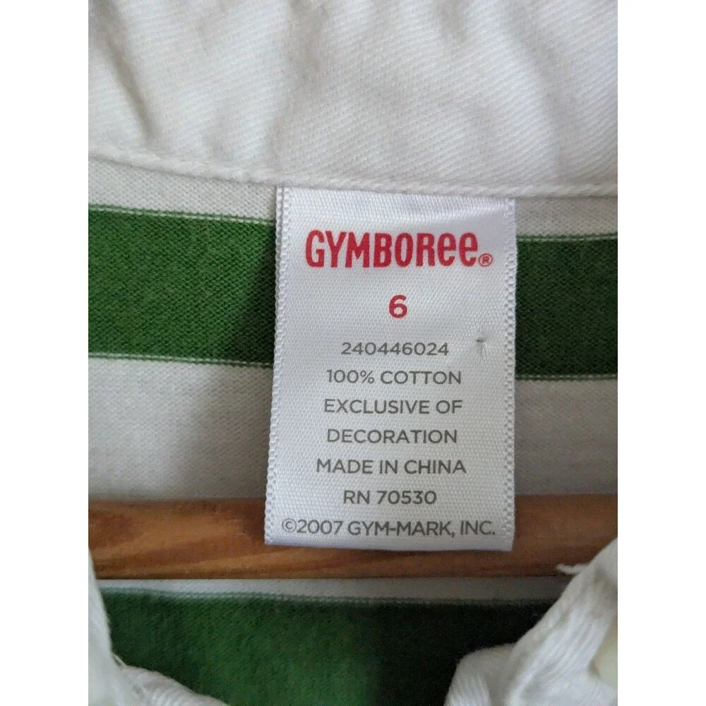 Y2K Gymboree Girls 6 Green Stripe Dress Scooter Rugby Prep School Apple Applique